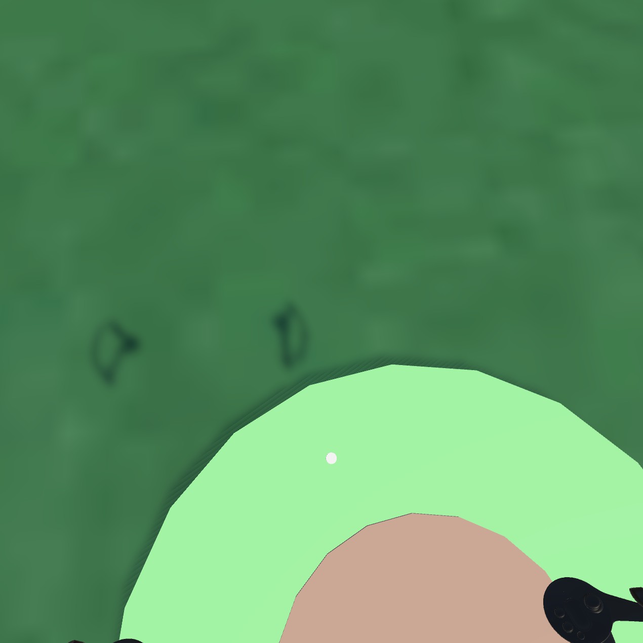 When the white dot is in the green area, the player moves in that direction.  Here I am moving forward and left at about half of max speed.