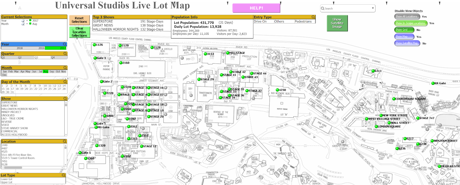 live view of universal lot customers and movement activity